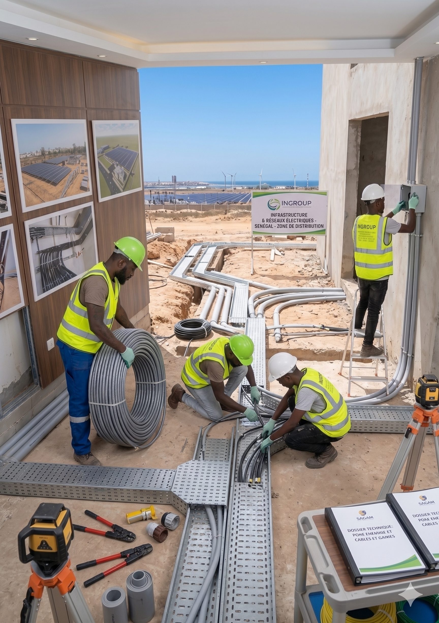 Installation de goulottes et raccords sur chantier INGROUP