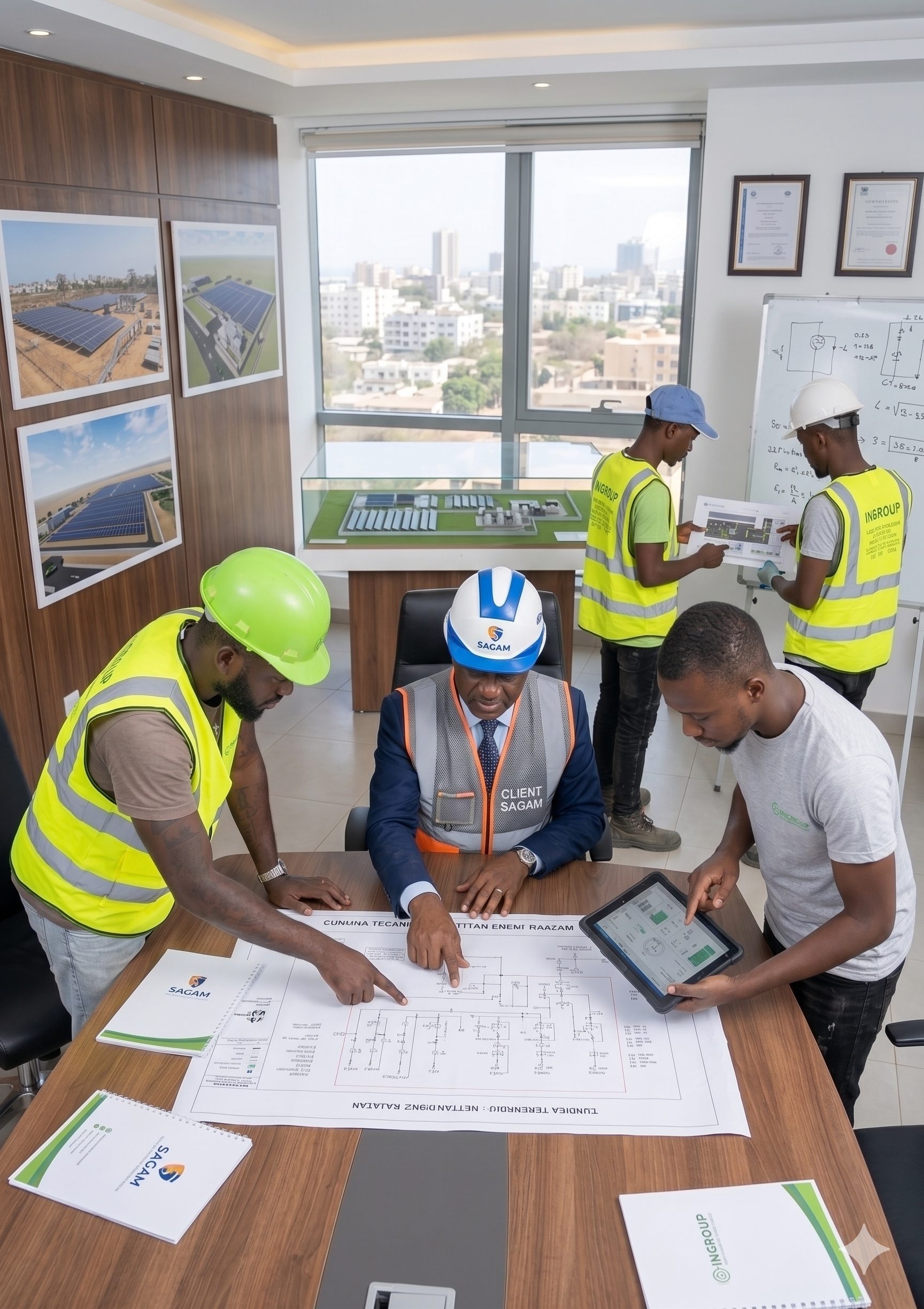 Équipe INGROUP autour des plans de chantier