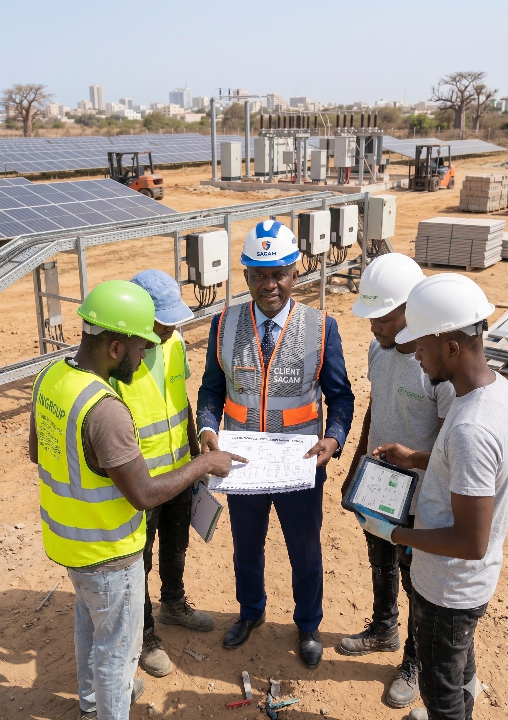 Réunion de coordination avec le client sur chantier